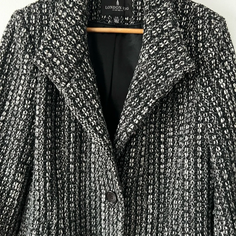 London Fog Women's Textured Black and White Pea Coat - Picture 4 of 13